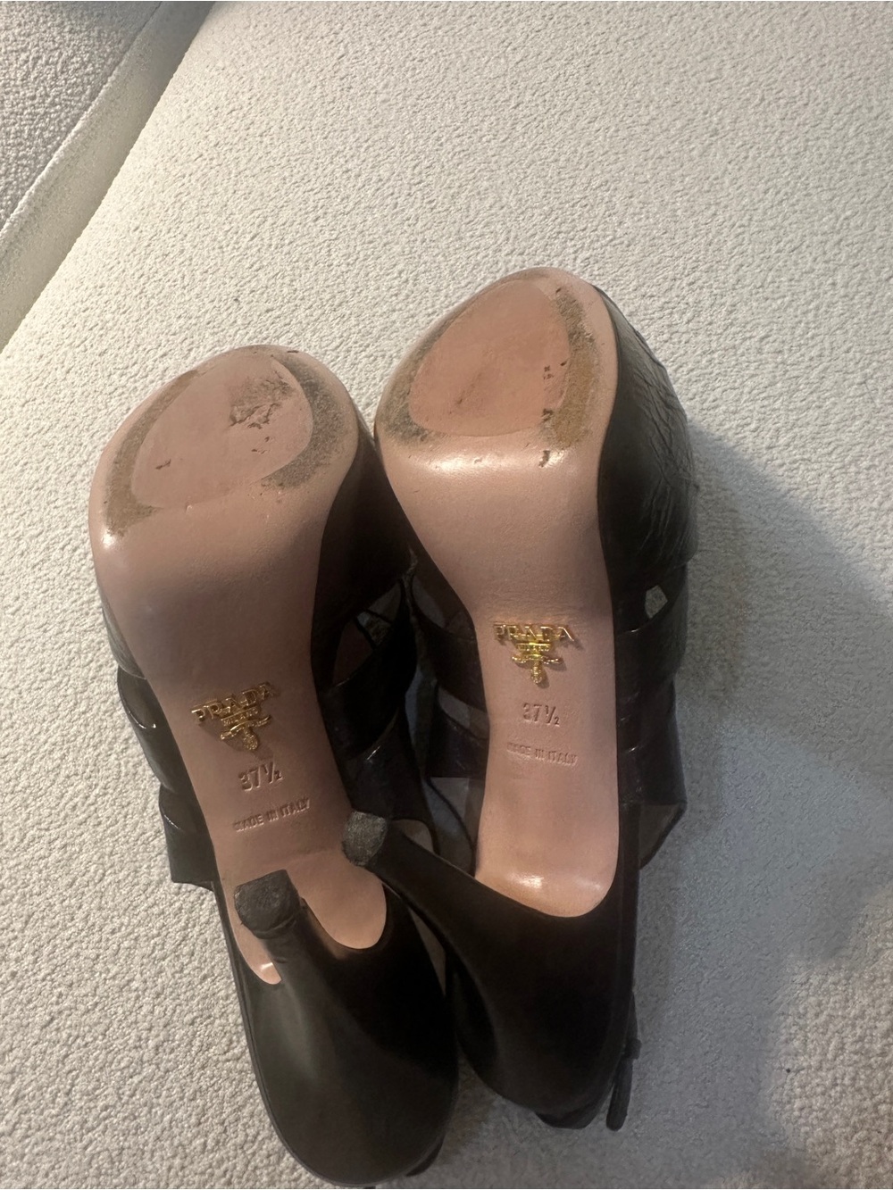 Prada Black Leather Strappy Slingback Heels - Picture 2 of 4